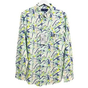 USA Palm Shirt Mens Large Palm Print Long Sleeve Button Up Stretch UPF 50+ New